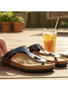 Birkenstock Black Patent Leather Sandals Size 37 (US 6-6.5) Mayari Gizeh Style